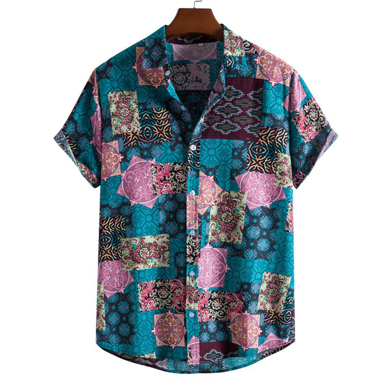 Printed Men'S Short-Sleeved Shirt In Boho Look