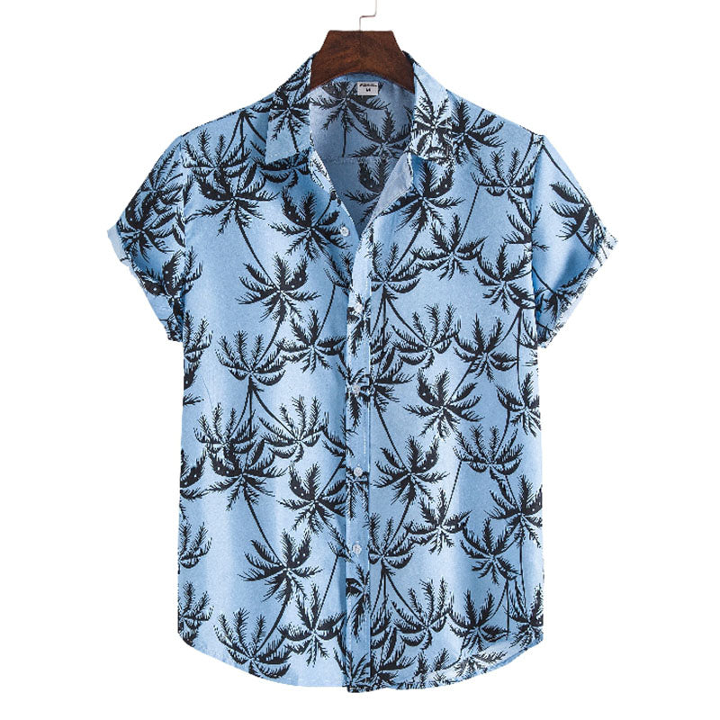 Men'S Holiday Shirt Made Of Cotton With Palm Tree Print