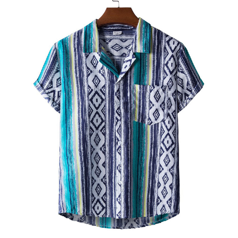 Striped Men'S Short-Sleeved Shirt In Vintage Look Made Of Cotton