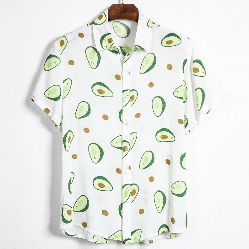 Men'S Holiday Shirt Made Of Cotton With Avocado Print