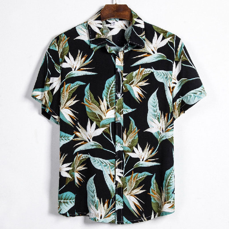 Men'S Short-Sleeved Shirt With Vintage Print Made Of Cotton