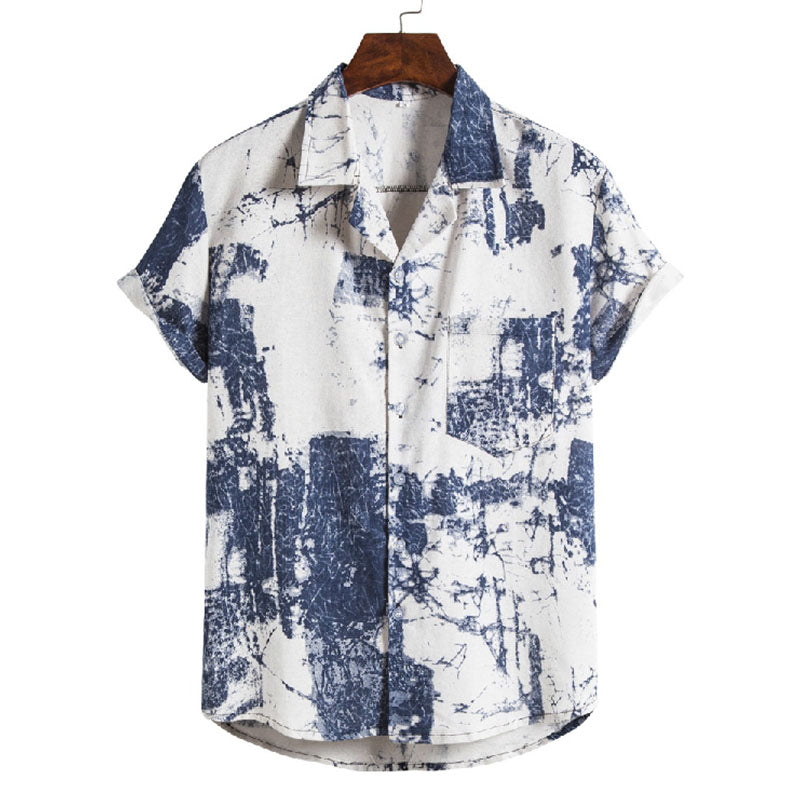 Men'S Short-Sleeved Shirt In Vintage Design Made Of Cotton