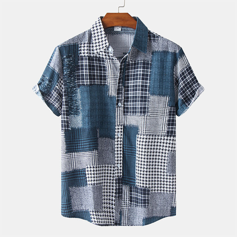 Abstract Printed Men's Short Sleeve Shirt In Retro Look