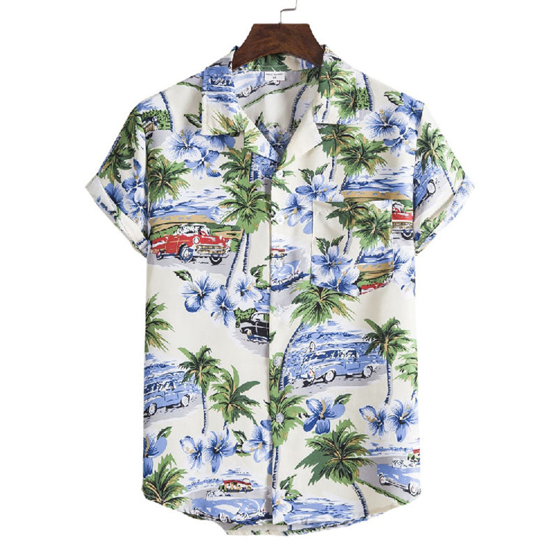 Men'S Short-Sleeved Shirt With Vintage Print Made Of Cotton