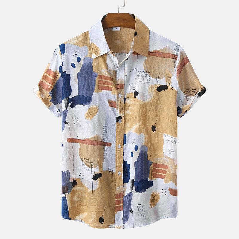 Brightly Printed Men's Short Sleeve Shirt In Cool Boho Design