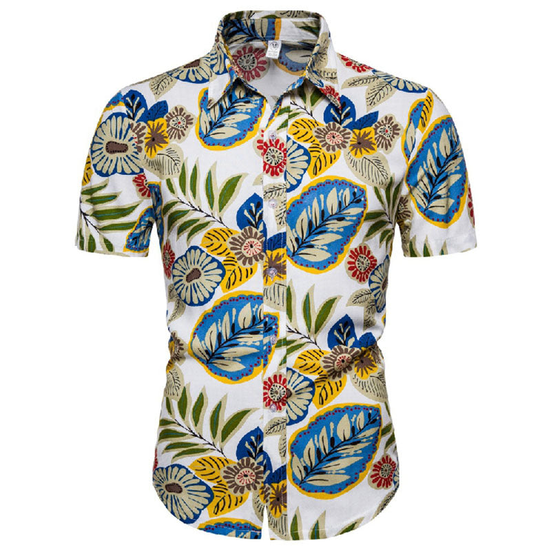 Men'S Short-Sleeved Shirt With Vintage Print Made Of Cotton