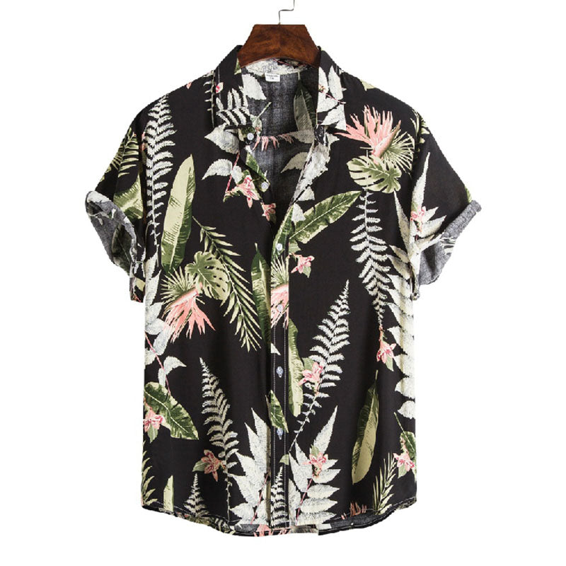 Men'S Printed Short-Sleeved Shirt Made Of Cotton And Linen