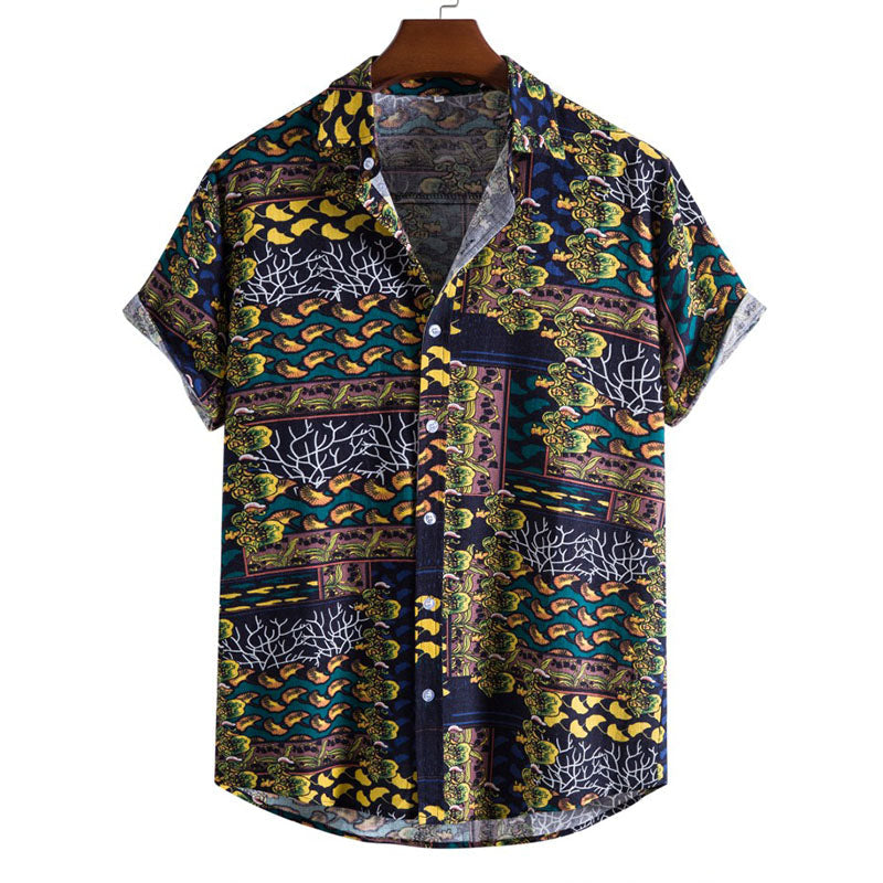 Printed Men'S Short-Sleeved Shirt In Boho Look