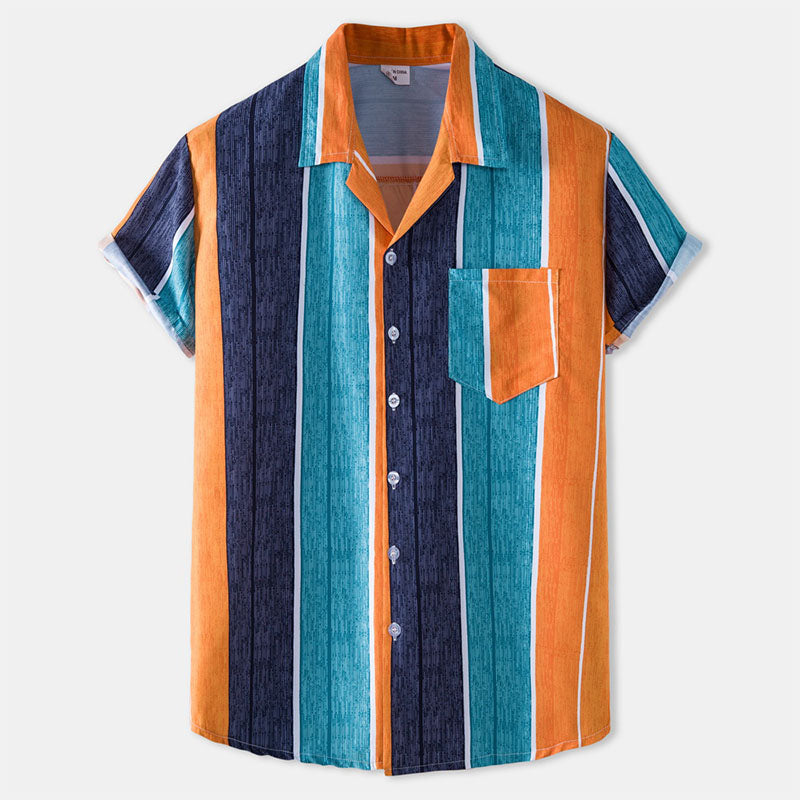 Striped Men'S Short-Sleeved Shirt In Vintage Design Made Of Cotton