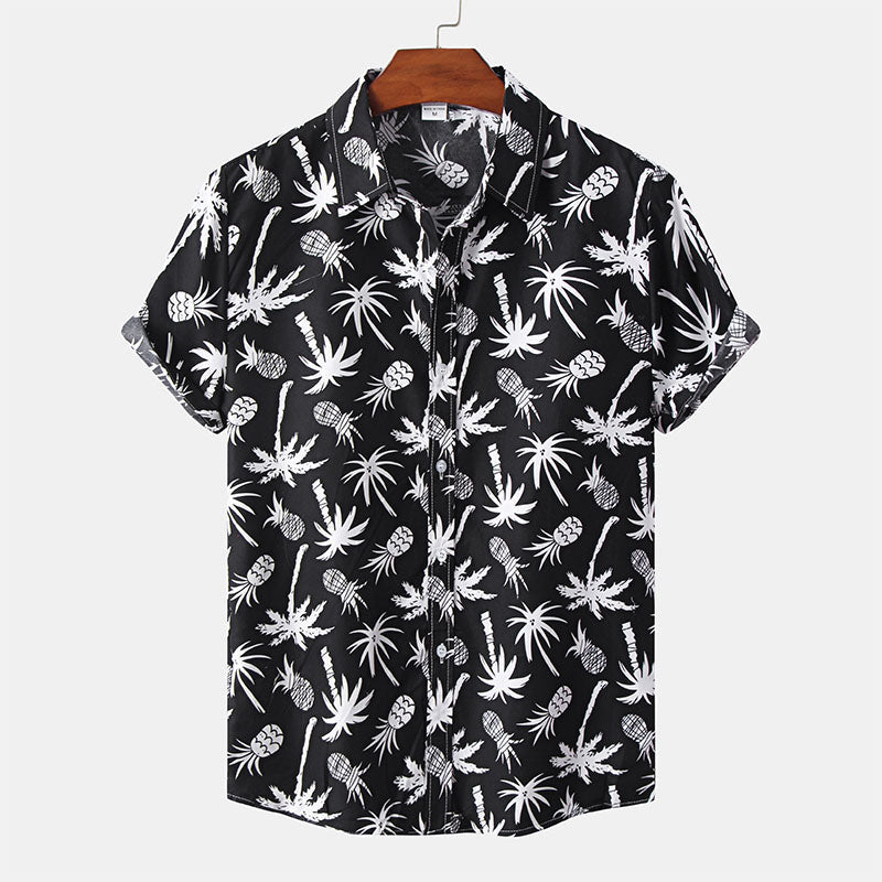 Black Men's Short Sleeve Shirt With Print