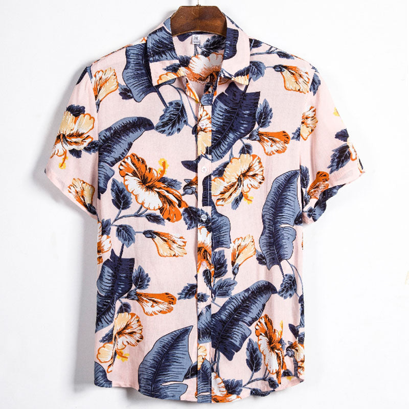 Men'S Short-Sleeved Shirt With Vintage Print Made Of Cotton