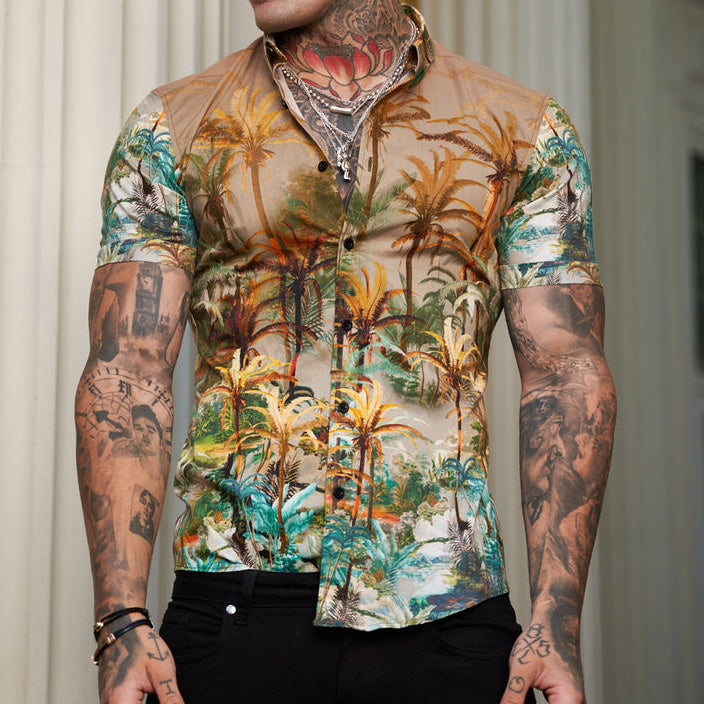 Printed Men'S Short-Sleeved Shirt In A Cool Reverse Look