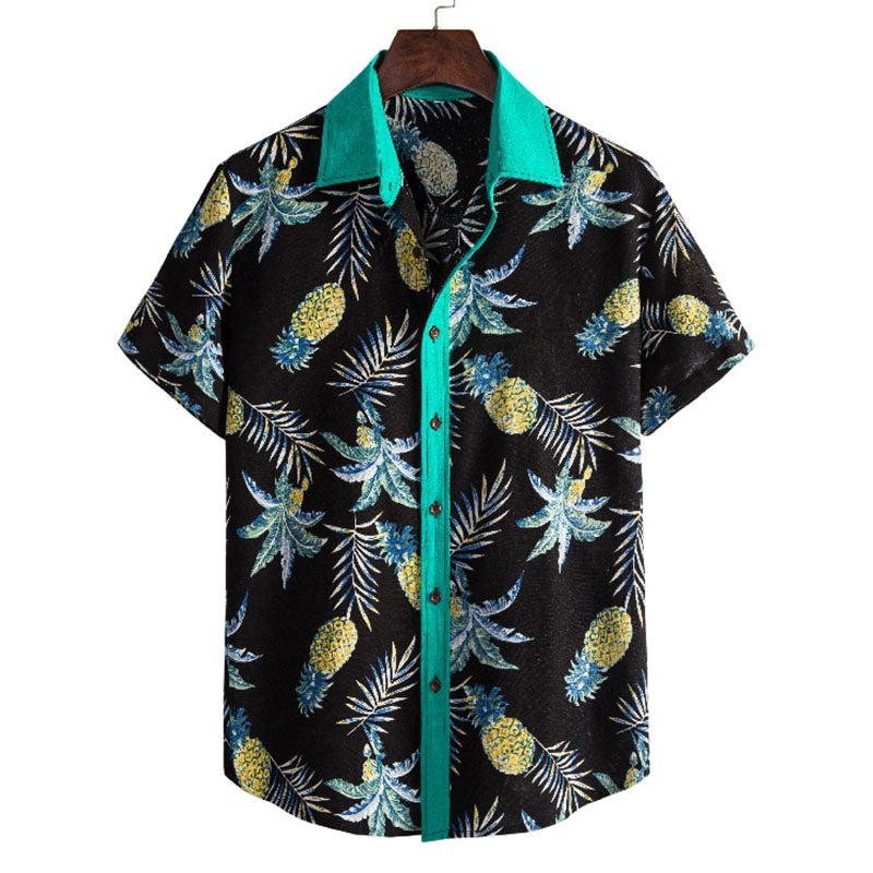 Stylish Men'S Short-Sleeved Shirt With Pineapple Print Made Of Cotton