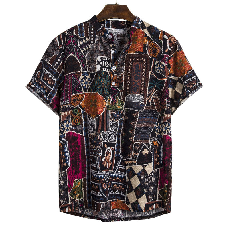 Men'S Abstract Printed Short Sleeve Shirt