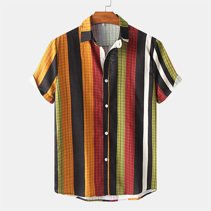 Striped Men'S Short Sleeve Shirt In Retro Look