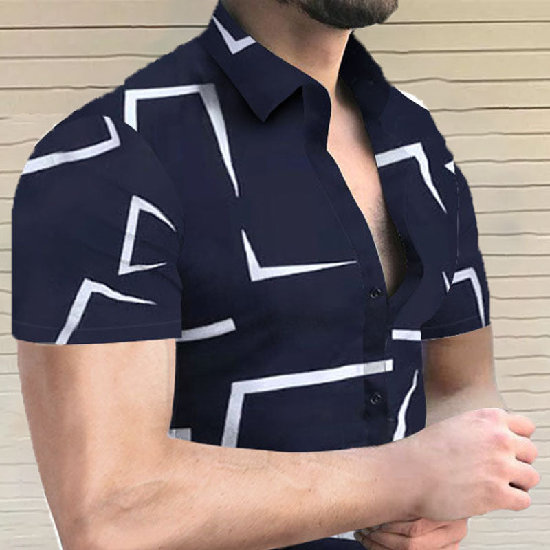 Men'S Printed Short-Sleeved Shirt In Lapel Look