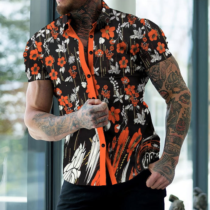 Loose Printed Men'S Holiday Shirt In Tropical Design