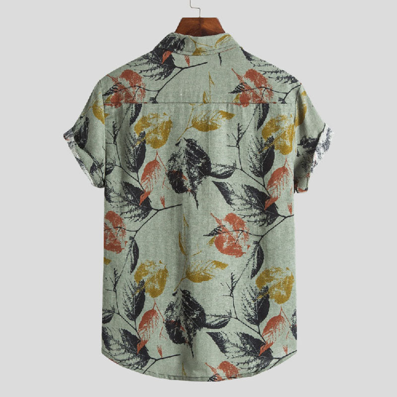 Men'S Short-Sleeved Shirt With Vintage Print Made Of Cotton