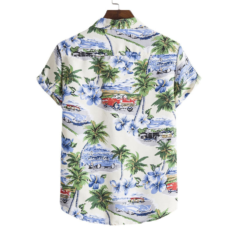 Men'S Short-Sleeved Shirt With Vintage Print Made Of Cotton