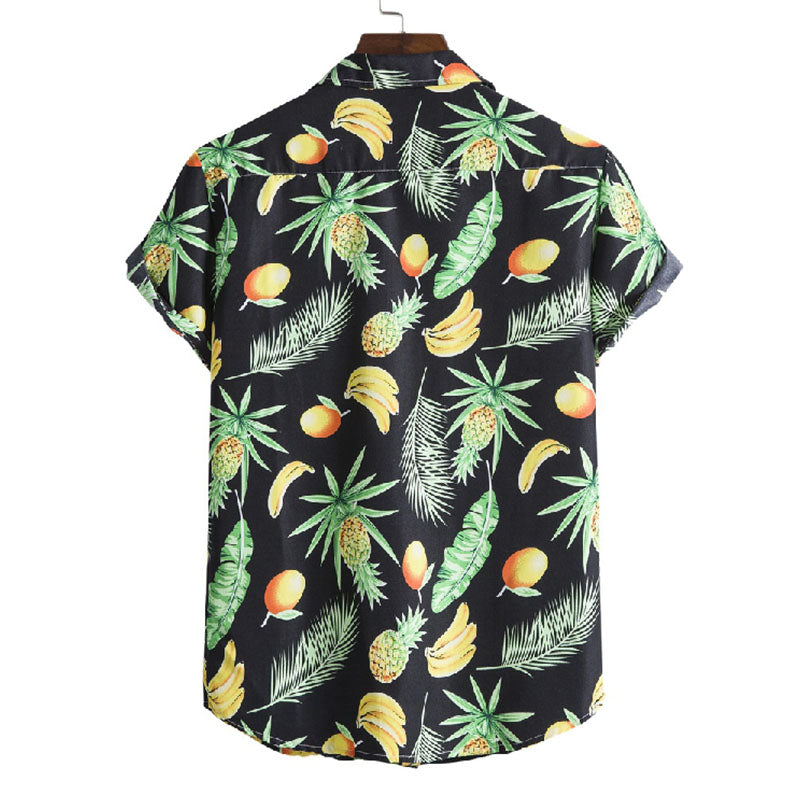 Stylish Men'S Short-Sleeved Shirt With Fruit Print Made Of Cotton