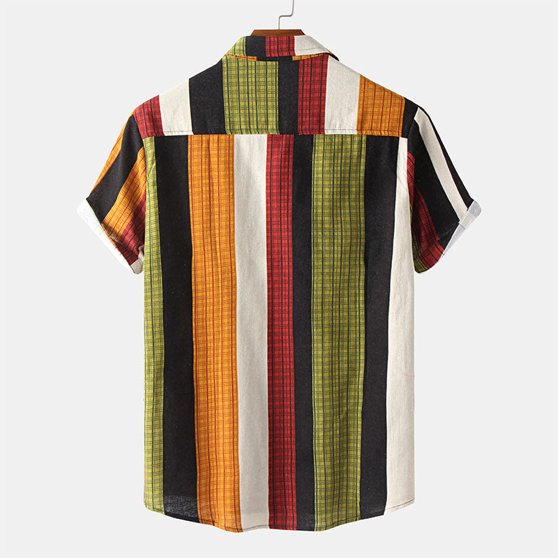 Striped Men'S Short Sleeve Shirt In Retro Look