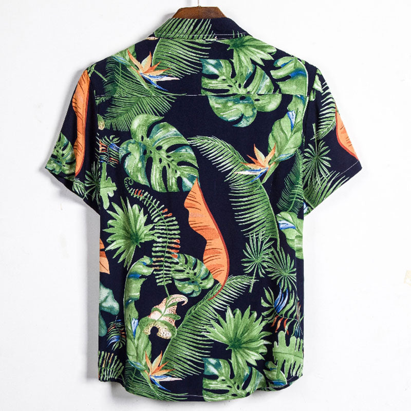 Men'S Printed Short-Sleeved Shirt Made Of Cotton And Linen