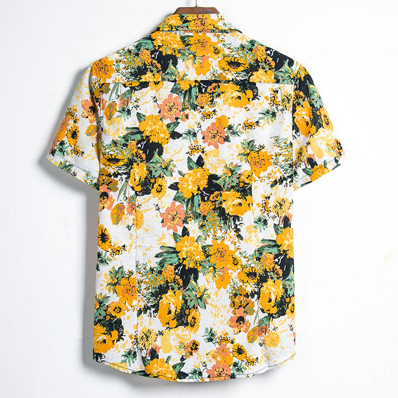 Men'S Hawaiian Shirt With Sunflower Print For The Beach