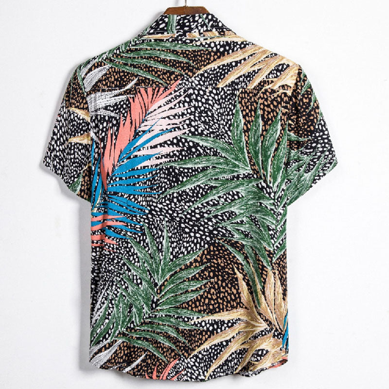 Men'S Printed Short-Sleeved Shirt Made Of Cotton And Linen