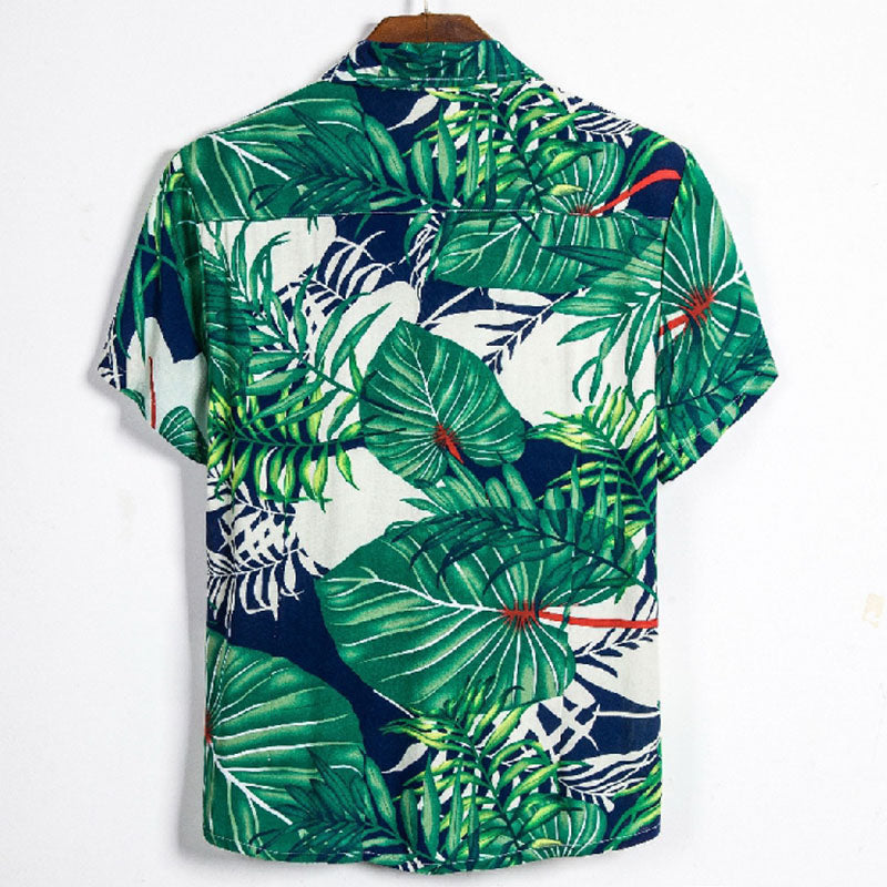 Men'S Printed Short-Sleeved Shirt Made Of Cotton And Linen