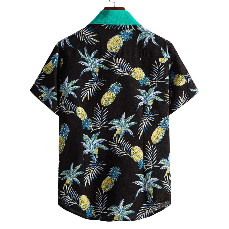 Stylish Men'S Short-Sleeved Shirt With Pineapple Print Made Of Cotton