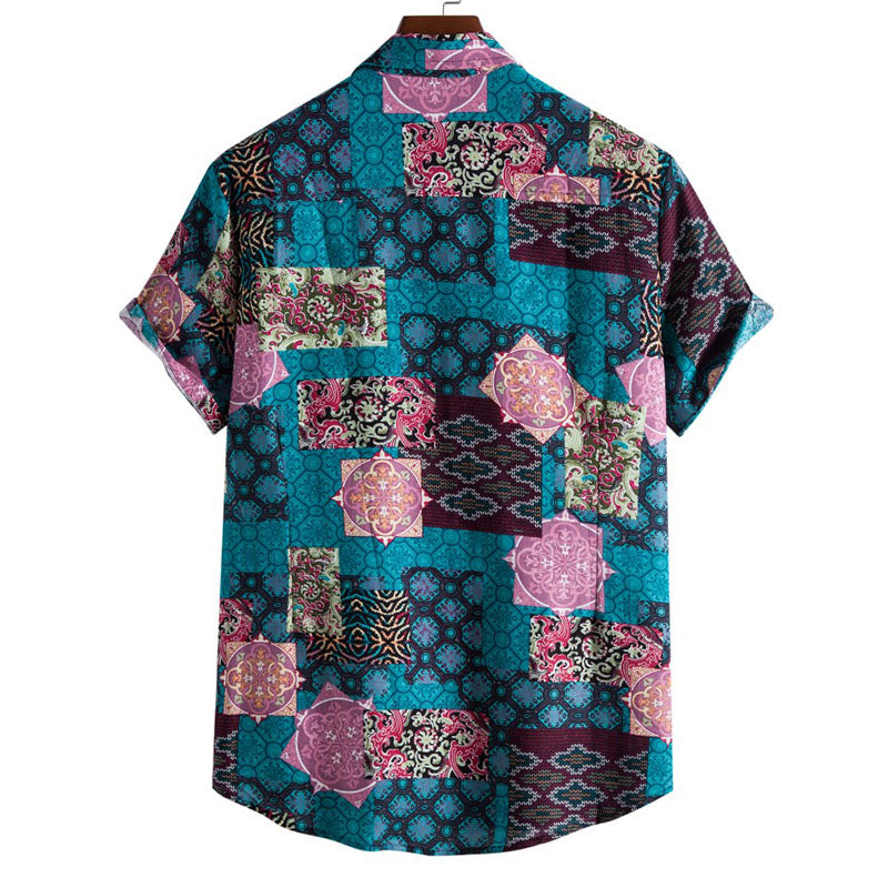 Printed Men'S Short-Sleeved Shirt In Boho Look