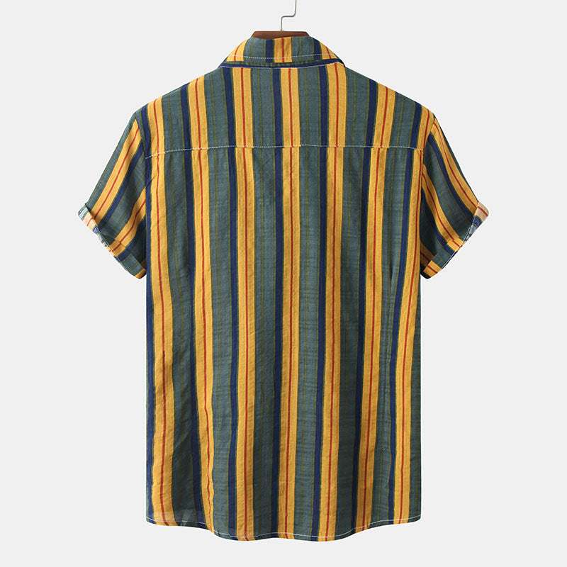 Striped Men'S Short Sleeve Shirt In Retro Look