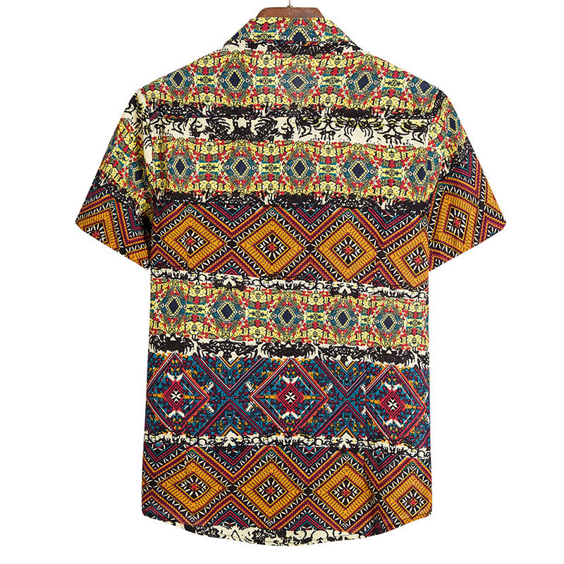 Stylish Men'S Short-Sleeved Shirt With Vintage Print Made Of Cotton