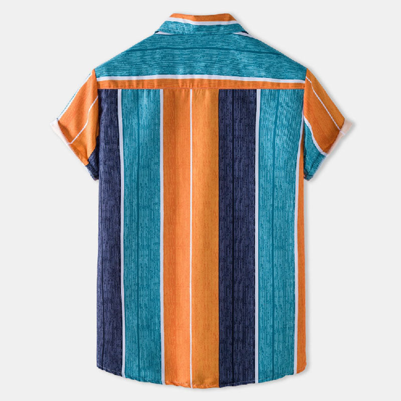 Striped Men'S Short-Sleeved Shirt In Vintage Design Made Of Cotton