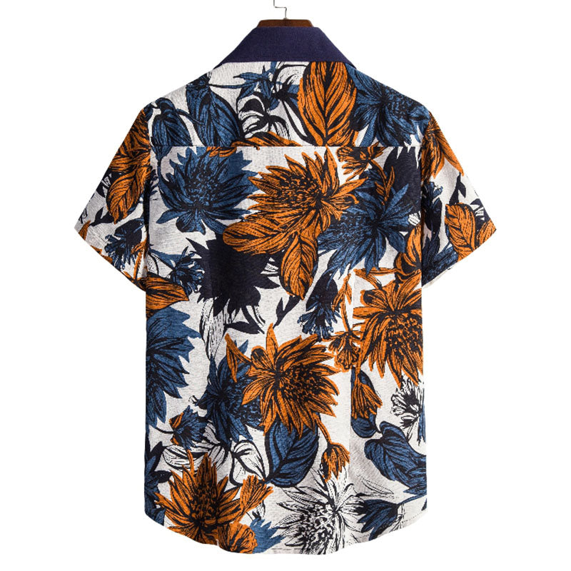 Men'S Short-Sleeved Shirt With Vintage Print Made Of Cotton