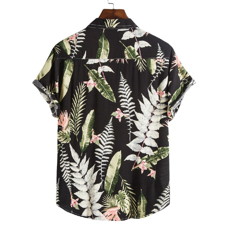 Men'S Printed Short-Sleeved Shirt Made Of Cotton And Linen