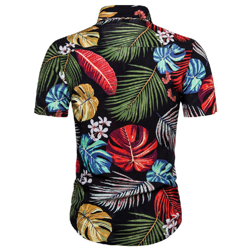 Men'S Short-Sleeved Shirt With Vintage Print Made Of Cotton