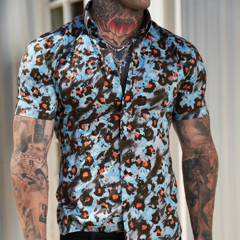 Men'S Casual Short Sleeve Shirt With Exotic Design