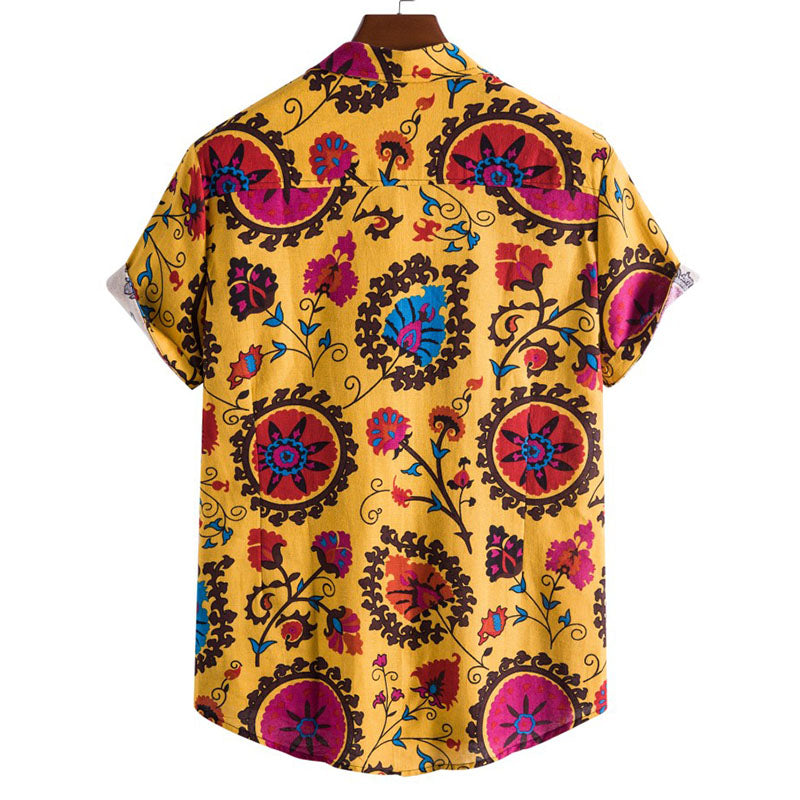 Vintage Printed Men'S Short Sleeve Shirt