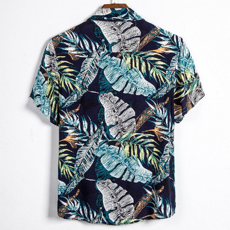 Men'S Printed Short-Sleeved Shirt Made Of Cotton And Linen