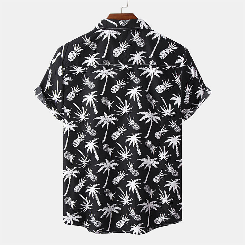 Black Men's Short Sleeve Shirt With Print