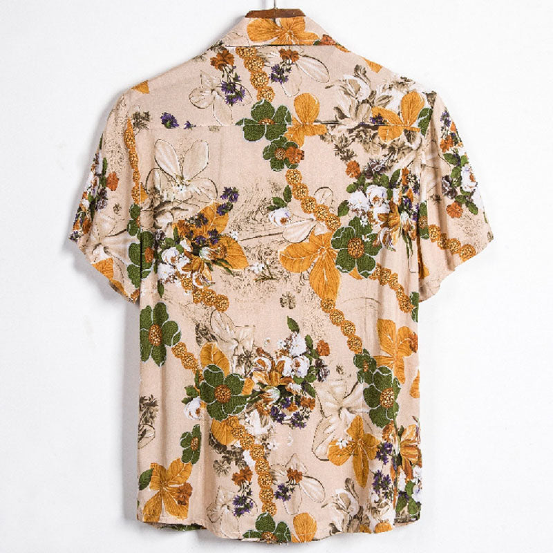 Stylish Men'S Short-Sleeved Shirt With Vintage Print Made Of Cotton