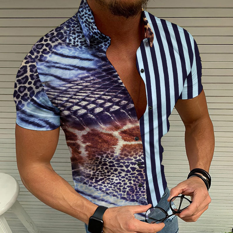 Men'S Striped Shirt With Contrasting Print