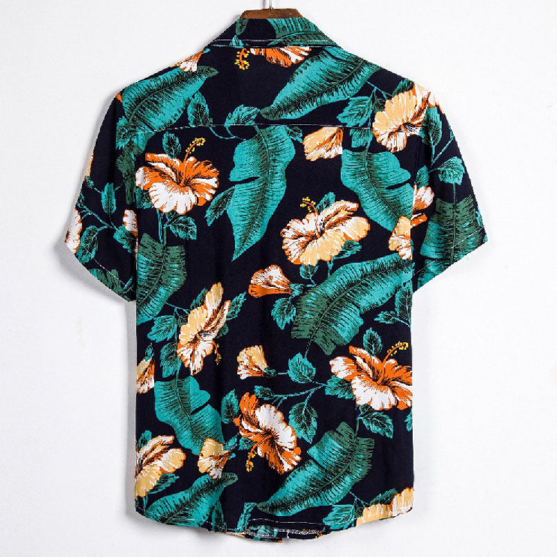 Men'S Printed Short-Sleeved Shirt Made Of Cotton And Linen