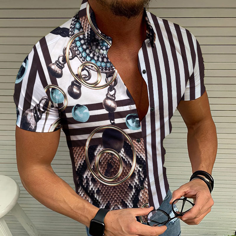 Printed Contrast Men'S Short Sleeve Shirt For Every Occasion