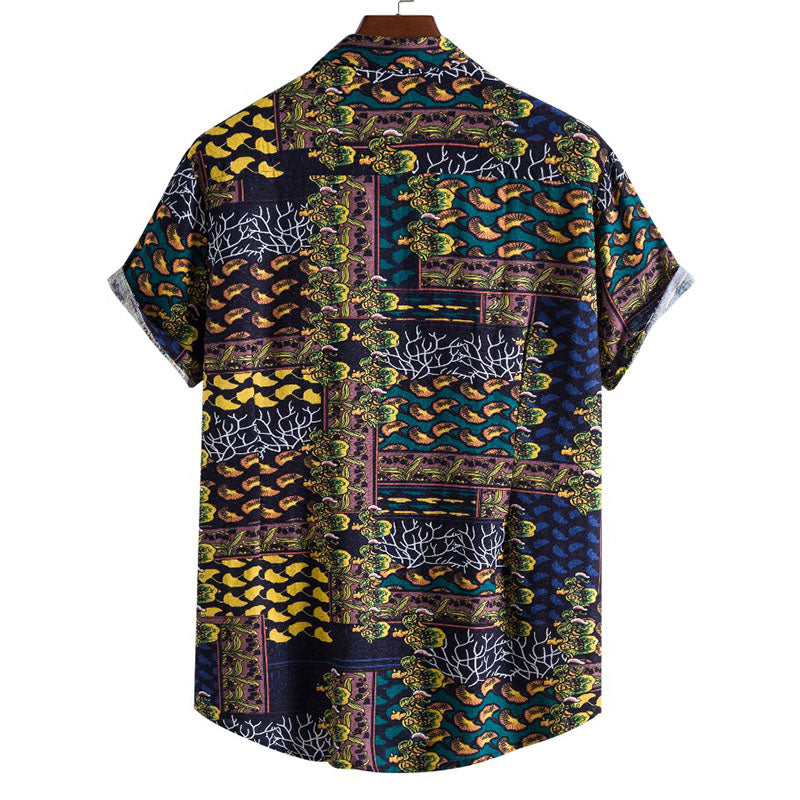 Printed Men'S Short-Sleeved Shirt In Boho Look