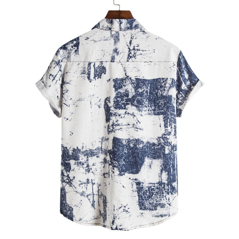 Men'S Short-Sleeved Shirt In Vintage Design Made Of Cotton