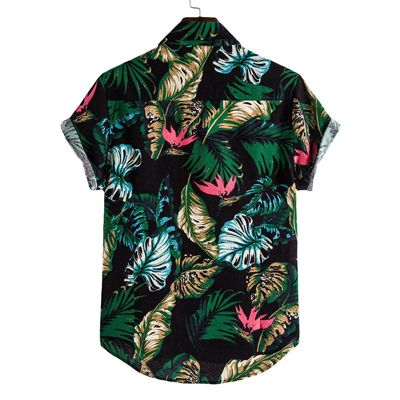 Men'S Aesthetic Short Sleeve Shirt With Floral Print In Cotton