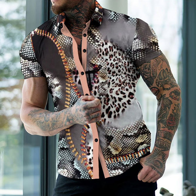 Printed Men'S Short-Sleeved Shirt In Lapel Look