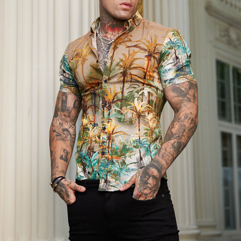 Printed Men'S Short-Sleeved Shirt In A Cool Reverse Look